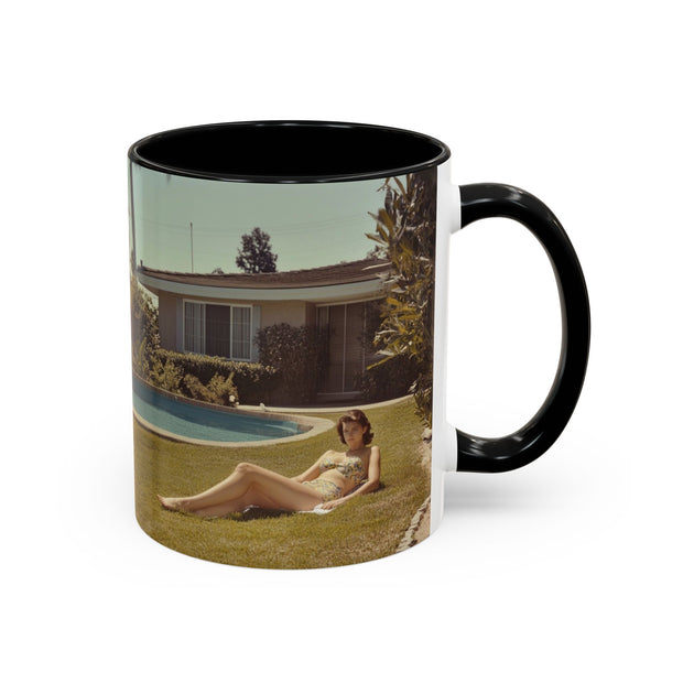 Retro Coffee Mug, 1950's Vintage Atomic Explosion, Sunbathing Giantess, Laconic Bathing Beauty Cup, Unique Tea Mug, Geek Gift, Nostalgia