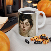 Ceramic Mug 11oz Print of Neurotic, Laconic Woman in a style reminiscent of Gustave Klimt