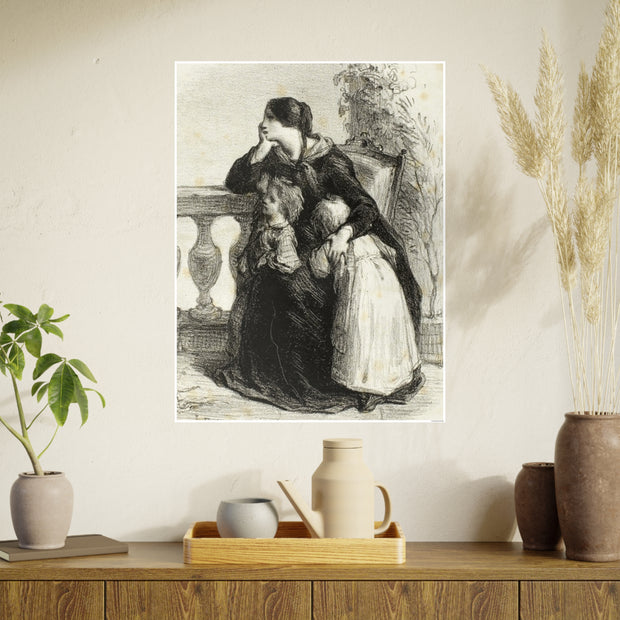 Vintage Family Photo Art Poster, Nostalgic Wall Decor for Home, Jean Francios Millet 'Where Can He Be' 1848, Timeless Gift for Heritage