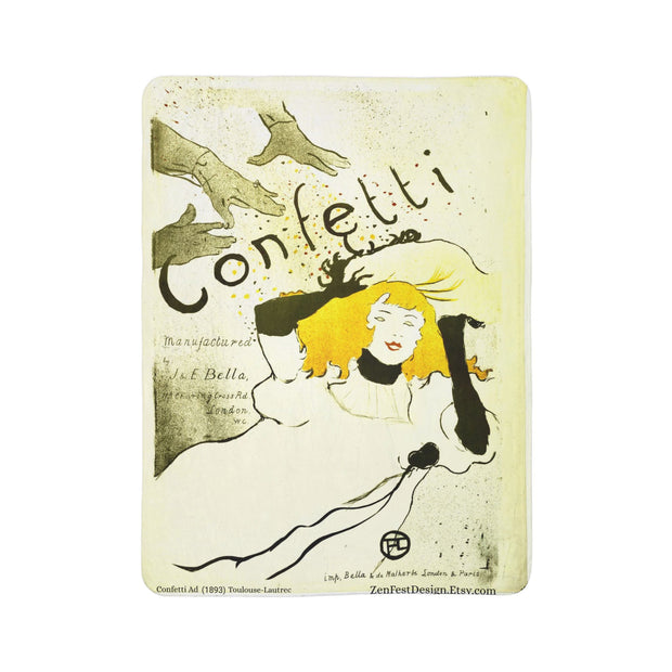 Fleece Sherpa Blanket 'Confetti' - Toulouse Lautrec Design, Cozy Home Decor, Gift for Art Lovers, Soft Throw Blanket, Warm Winter Blanket,