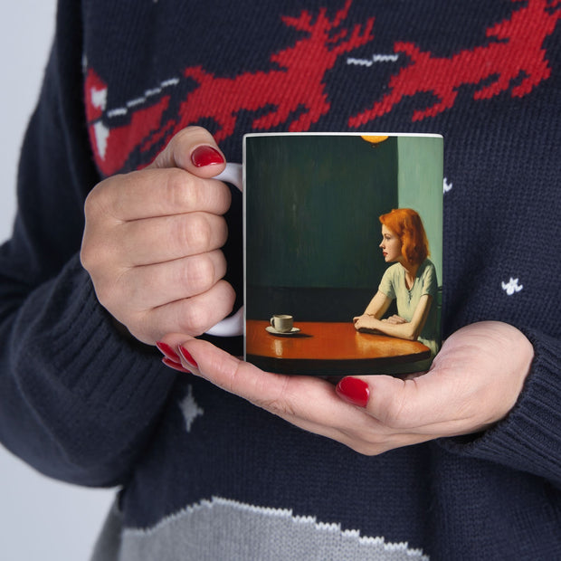 Ceramic Mug, 'Far from Alone' 'Woman & Lipstick' by Nick Palsgraf, inspired by Edward Hopper