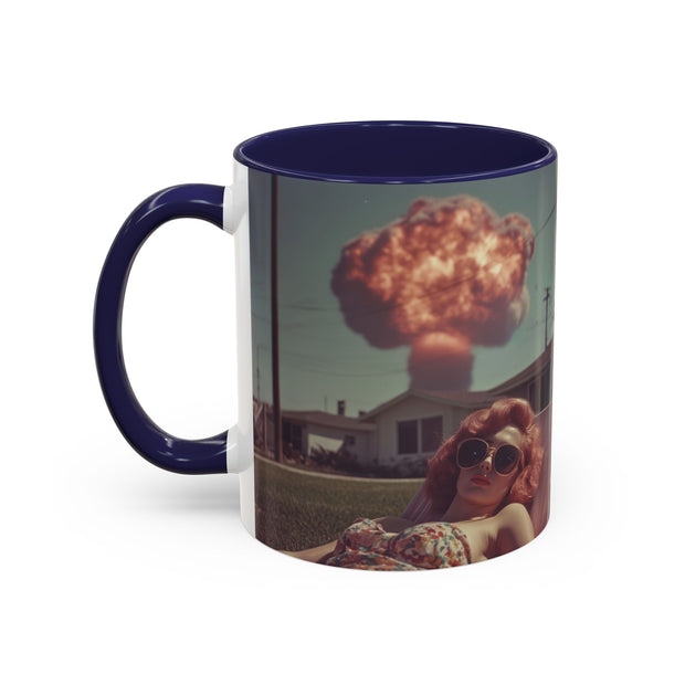 Retro Coffee Mug, 1950's Vintage Atomic Explosion, Sunbathing Giantess, Laconic Bathing Beauty Cup, Unique Tea Mug, Geek Gift, Nostalgia