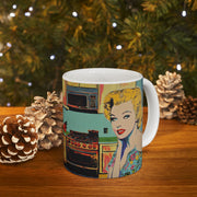 Vintage Housewife Ceramic Mug, 1950s Fashion Girl Coffee Cup, Retro Kitchen Decor, Tea Mug, Women's Birthday Gift, Homemaker Mug, Unique