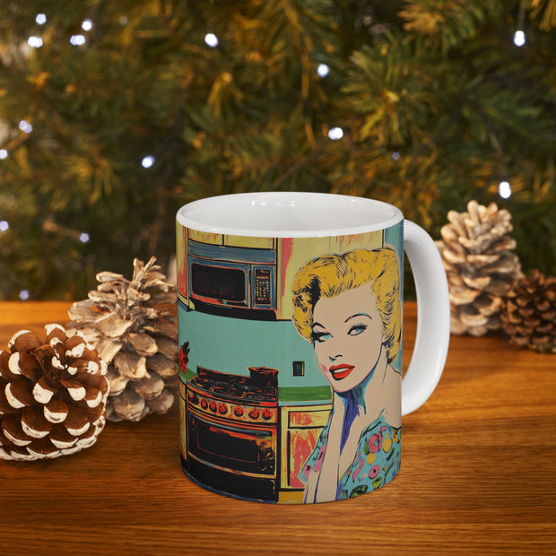 Vintage Housewife Ceramic Mug, 1950s Fashion Girl Coffee Cup, Retro Kitchen Decor, Tea Mug, Women's Birthday Gift, Homemaker Mug, Unique