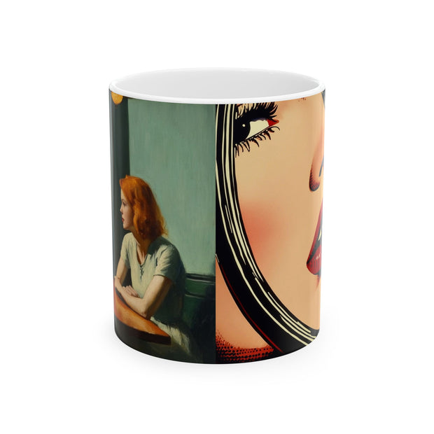Ceramic Mug, 'Far from Alone' 'Woman & Lipstick' by Nick Palsgraf, inspired by Edward Hopper