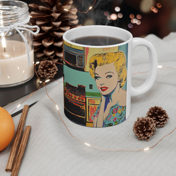 Vintage Housewife Ceramic Mug, 1950s Fashion Girl Coffee Cup, Retro Kitchen Decor, Tea Mug, Women's Birthday Gift, Homemaker Mug, Unique