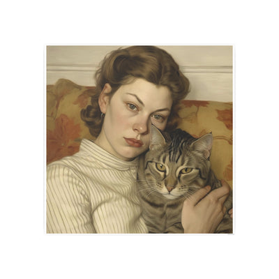 Art Print Vintage Cat and Woman Poster