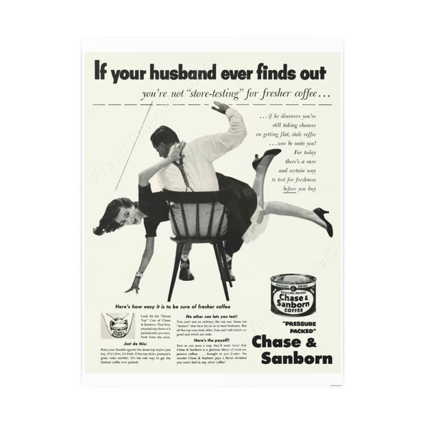 Poster Print, Vintage 1952 Coffee Ad, Funny Retro Kitchen Decor, Gender Relations Humor, Wall Art Print, Home Office Decor