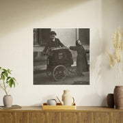 Poster Print, Vintage Photo Art Paper - The Organ Grinder by Eugene Atget, 1895 - Daughter's Smile, Family life scene, Wall Art Decor, Home