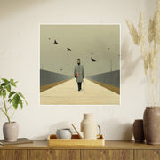 Art Poster Print, The Walking Man with Birds, 32x32 or 28x28 inches; Curated by Nick Palsgraf, Wall Art Decor, Unique Home Decor, Large