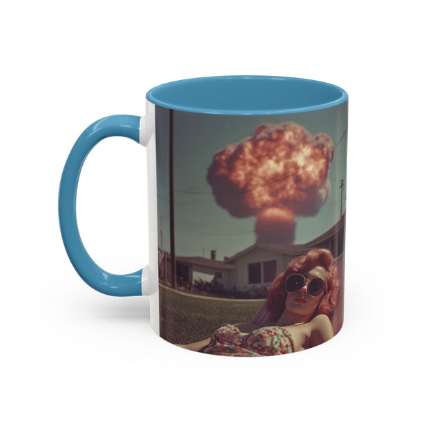 Retro Coffee Mug, 1950's Vintage Atomic Explosion, Sunbathing Giantess, Laconic Bathing Beauty Cup, Unique Tea Mug, Geek Gift, Nostalgia