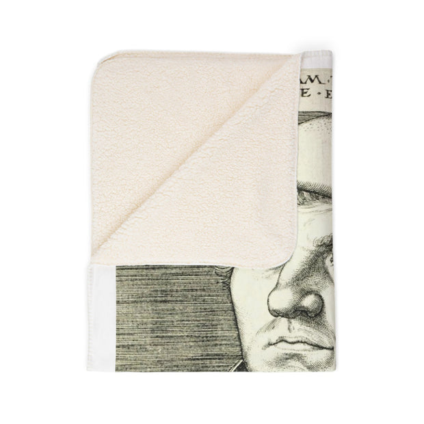 Fleece Sherpa Blanket with Martin Luther Sketching Design, Cozy Home Decor, Large Throw Blanket, Art Lover Gift, Religious History Decor,