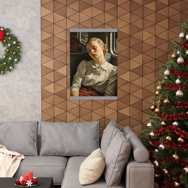 Matte Vertical Posters Laconic Woman on a Bus, Nick Palsgraf 1946 ( Inspired by Lucian Freud )