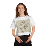 Cropped T-Shirt, Woman with Apple Design, Heritage Style, Gift for Her, Fashion Tee, Customizable Top