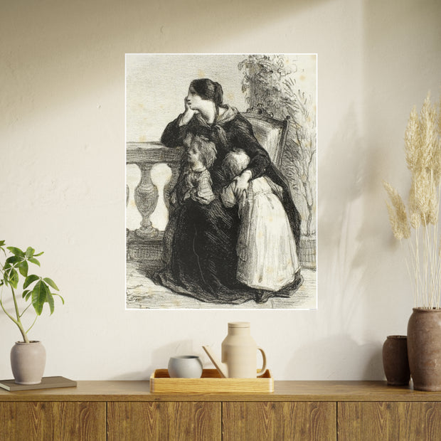 Vintage Family Photo Art Poster, Nostalgic Wall Decor for Home, Jean Francios Millet 'Where Can He Be' 1848, Timeless Gift for Heritage