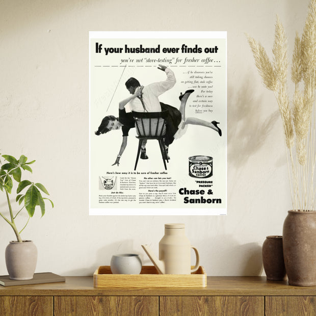 Poster Print, Vintage 1952 Coffee Ad, Funny Retro Kitchen Decor, Gender Relations Humor, Wall Art Print, Home Office Decor