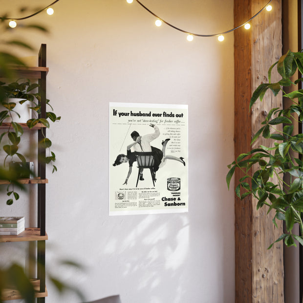 Poster Print, Vintage 1952 Coffee Ad, Funny Retro Kitchen Decor, Gender Relations Humor, Wall Art Print, Home Office Decor
