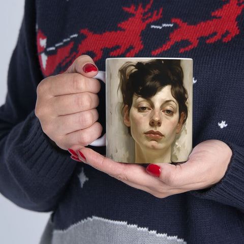 Ceramic Mug 11oz Print of Neurotic, Laconic Woman in a style reminiscent of Gustave Klimt