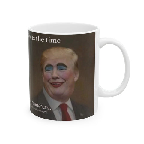 Ceramic Mug, Antonio Gramsci Quote Coffee Cup, Triplets in Terror Painting, Trump Clownface, 11oz, Tea Cup, Gift, Novelty Mug, Kitchen