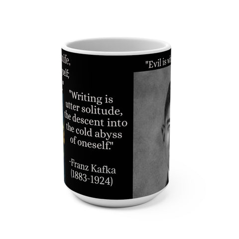 Franz Kafka Quotes 15oz Coffee Mug, Literary Writer Gift, Writing Is Solitude Mug, Evil Quotes Cup, Gift for Book Lovers, Unique Ceramic Tea