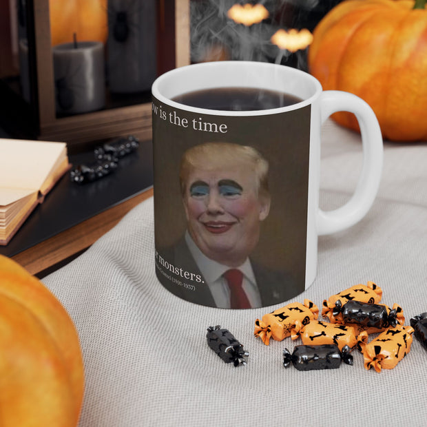 Ceramic Mug, Antonio Gramsci Quote Coffee Cup, Triplets in Terror Painting, Trump Clownface, 11oz, Tea Cup, Gift, Novelty Mug, Kitchen