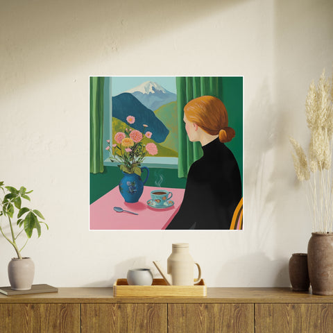 Poster Print, Swiss Kitchen Window View Art, Lausanne Painting reminiscent of David Hockney, Wall Decor Gift Idea