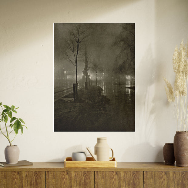 Poster Print, Wet Night at Columbus Circle Art Print, Vintage Reproduction, Home Decor, Wall Art, Gift for Art Lover