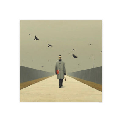Art Poster Print, The Walking Man with Birds, 32x32 or 28x28 inches; Curated by Nick Palsgraf, Wall Art Decor, Unique Home Decor, Large