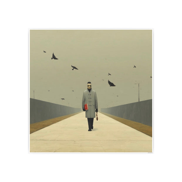 Art Poster Print, The Walking Man with Birds, 32x32 or 28x28 inches; Curated by Nick Palsgraf, Wall Art Decor, Unique Home Decor, Large