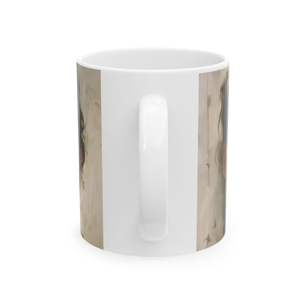 Ceramic Mug 11oz Print of Neurotic, Laconic Woman in a style reminiscent of Gustave Klimt