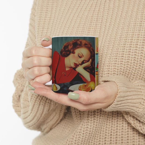 Vintage Housewife Ceramic Mug, 1950s Fashion Girl Coffee Cup, Retro Kitchen Decor, Tea Mug, Women's Birthday Gift, Homemaker Mug, Unique