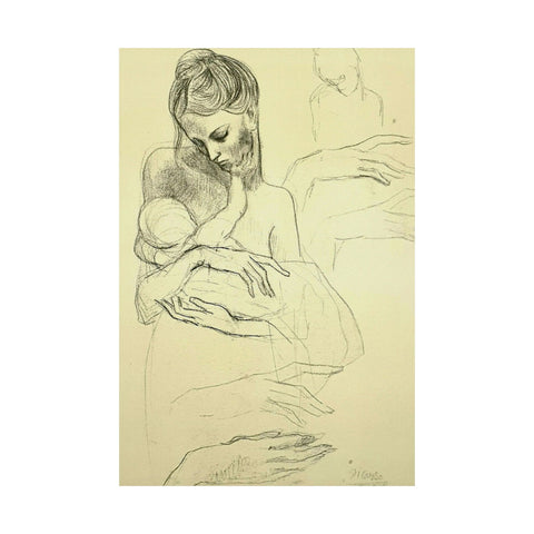 Pablo Picasso Study of Mother and Child Drawing  (1904) Matte Posters - Art Print, Minimalist Decor, Mother & Child, New Moms Gift, Nursery