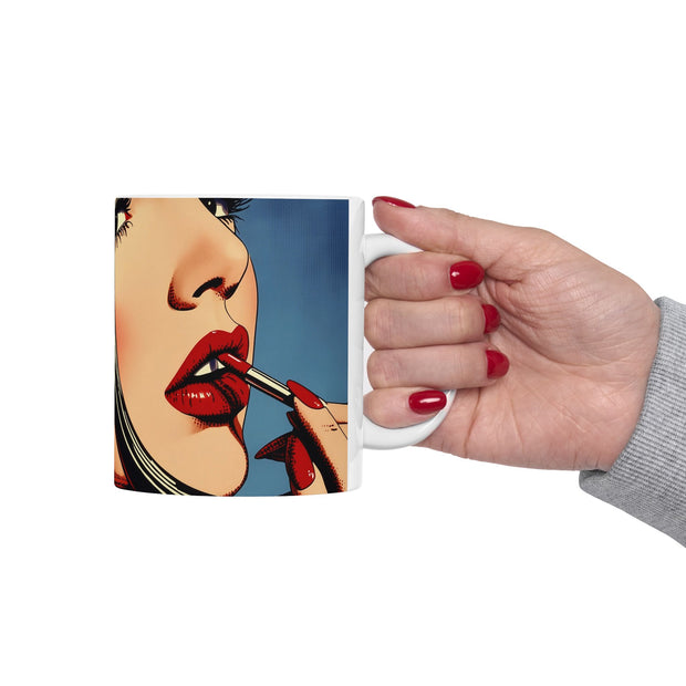 Ceramic Mug, 'Far from Alone' 'Woman & Lipstick' by Nick Palsgraf, inspired by Edward Hopper