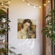 Art Print Vintage Cat and Woman Poster