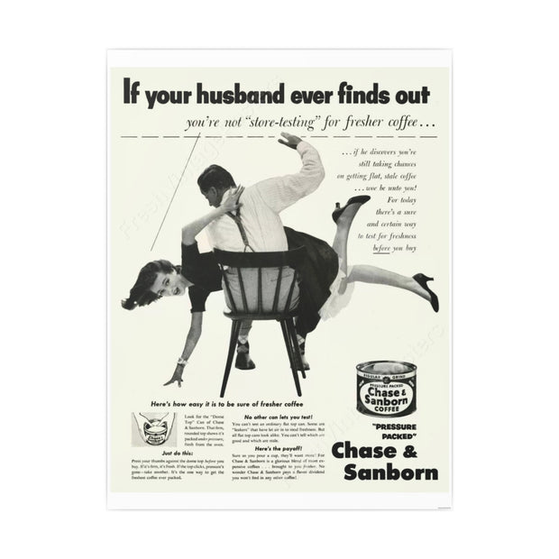Poster Print, Vintage 1952 Coffee Ad, Funny Retro Kitchen Decor, Gender Relations Humor, Wall Art Print, Home Office Decor