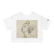 Cropped T-Shirt, Woman with Apple Design, Heritage Style, Gift for Her, Fashion Tee, Customizable Top
