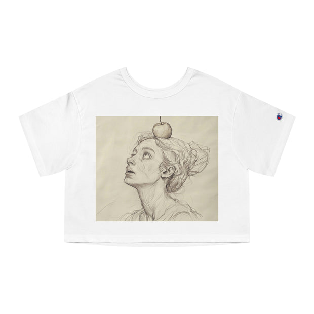 Cropped T-Shirt, Woman with Apple Design, Heritage Style, Gift for Her, Fashion Tee, Customizable Top