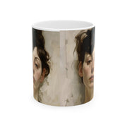 Ceramic Mug 11oz Print of Neurotic, Laconic Woman in a style reminiscent of Gustave Klimt