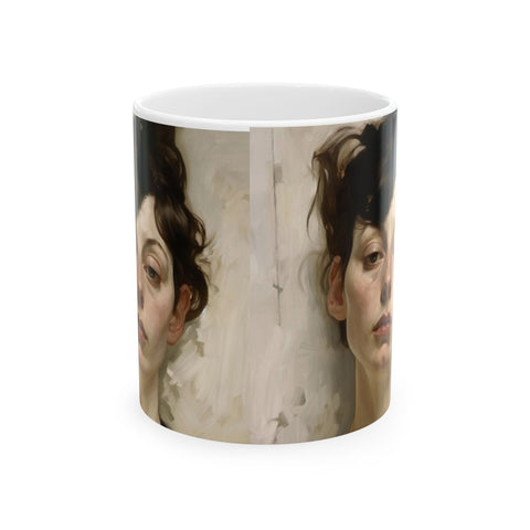 Ceramic Mug 11oz Print of Neurotic, Laconic Woman in a style reminiscent of Gustave Klimt