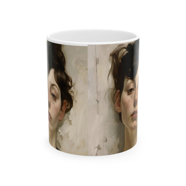Ceramic Mug 11oz Print of Neurotic, Laconic Woman in a style reminiscent of Gustave Klimt