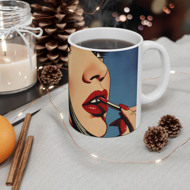 Ceramic Mug, 'Far from Alone' 'Woman & Lipstick' by Nick Palsgraf, inspired by Edward Hopper