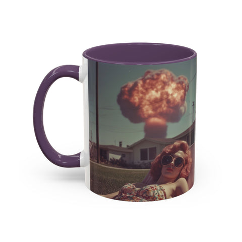 Retro Coffee Mug, 1950's Vintage Atomic Explosion, Sunbathing Giantess, Laconic Bathing Beauty Cup, Unique Tea Mug, Geek Gift, Nostalgia