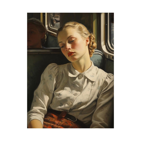 Matte Vertical Posters Laconic Woman on a Bus, Nick Palsgraf 1946 ( Inspired by Lucian Freud )