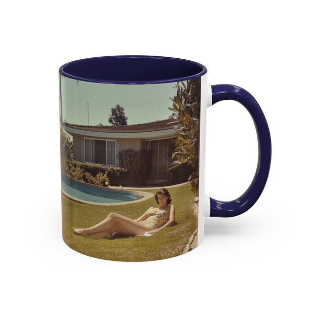 Retro Coffee Mug, 1950's Vintage Atomic Explosion, Sunbathing Giantess, Laconic Bathing Beauty Cup, Unique Tea Mug, Geek Gift, Nostalgia