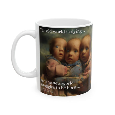 Ceramic Mug, Antonio Gramsci Quote Coffee Cup, Triplets in Terror Painting, Trump Clownface, 11oz, Tea Cup, Gift, Novelty Mug, Kitchen