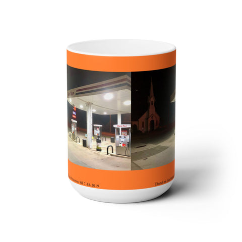 Showdown: Church vs. Gas Station, Princeton, WI 7/18/2019 1 AM Ceramic Mug 15oz