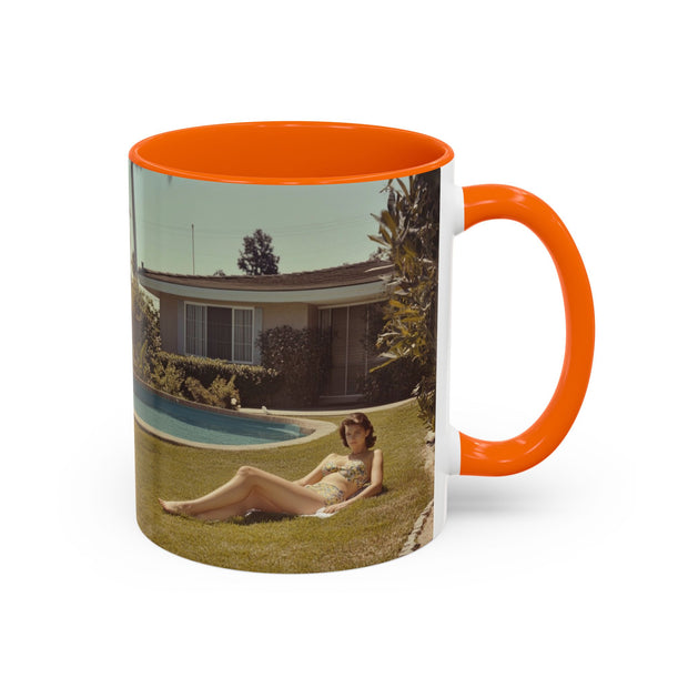 Retro Coffee Mug, 1950's Vintage Atomic Explosion, Sunbathing Giantess, Laconic Bathing Beauty Cup, Unique Tea Mug, Geek Gift, Nostalgia