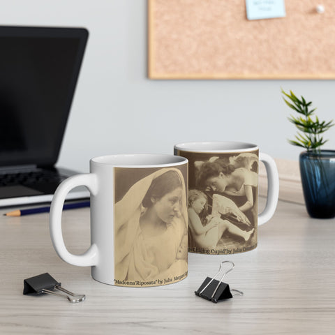 Ceramic Mug with Julia Margaret Cameron's Rare Masterworks, Madonna Riposata & Venus Chiding Cupid, Fine Art Photography Vintage Gift, Art