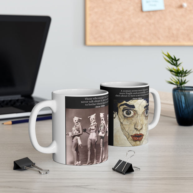 Ceramic Mug: Vintage Bathing Beauties and Quotes, 11oz or 15oz Cup for Coffee Lovers, Unique Gift for Art and Literature Fans, Retro Funny