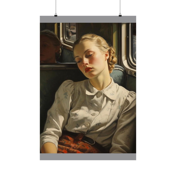 Matte Vertical Posters Laconic Woman on a Bus, Nick Palsgraf 1946 ( Inspired by Lucian Freud )